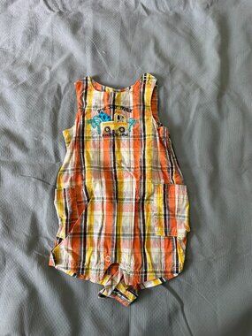 CARTERS~Brown Orange Yellow "Little Surf Patrol" ROMPER SHORTS~Boys 9 Months